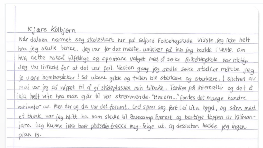 Anine har skrevet et vakkert brev til sin lærer, Kolbjørn