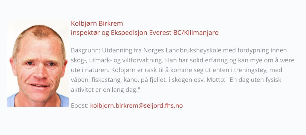 Slik blir lærer Kolbjørn presentert på nettsidene til Seljord folkehøgskule