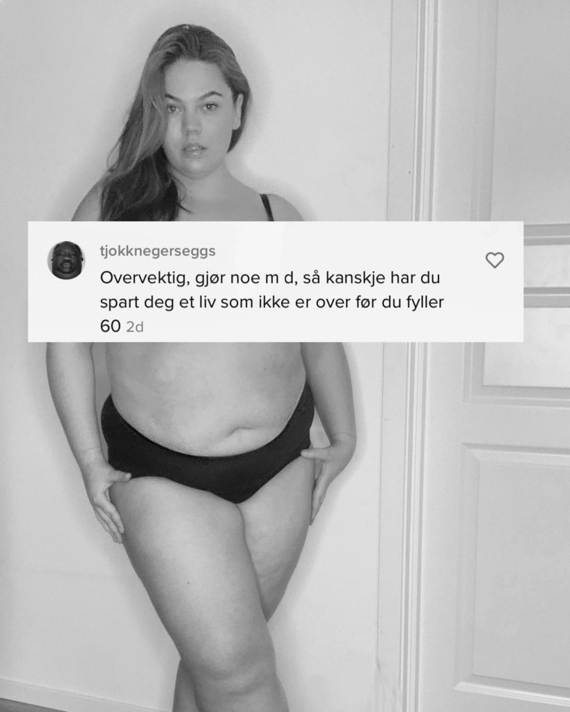 Skjermdump fra Instagram, ngativ kommentar om kropp, Sonja Iren i undertøy