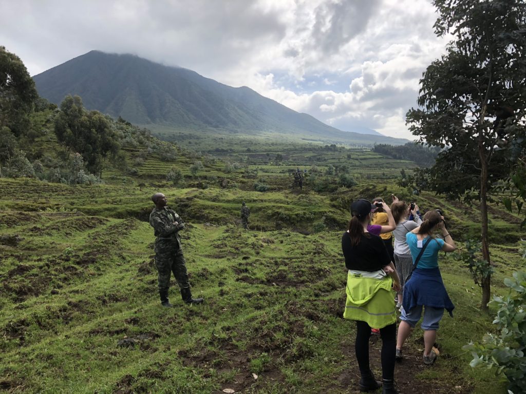 Rwanda kalles "the land of the thousand hills" og i noen av fjellene bor det både gorillaer og andre aper. Det er vakter som passer på både mennesker og dyr.