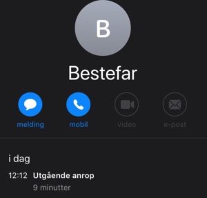 Skjermbilde anropslogg, ringe bestefar