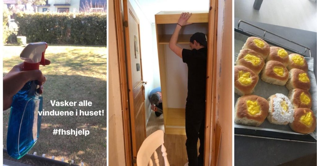 vinduspuss, sneking og baking. Collage med ulike bilder