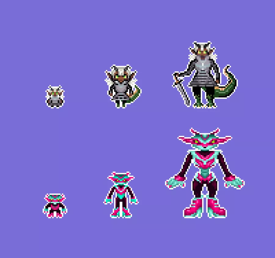 Pixel characters in different sizes. The character at the top is Leah's, and the one below is Janne's.