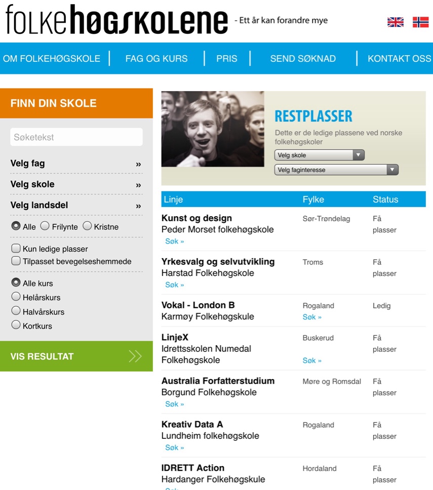 Hvis det står "få plasser" ut for en linje, så betyr det at det kun er 1 eller 2 plasser igjen på linjen. Da bør man søke fort.