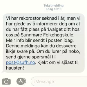 Opptaksmelding fra Sunnmøre folkehøgskole