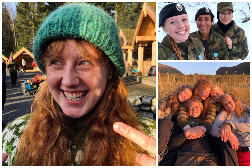 Collage med bilder av elev på folkehøgskole og i Forsvaret.