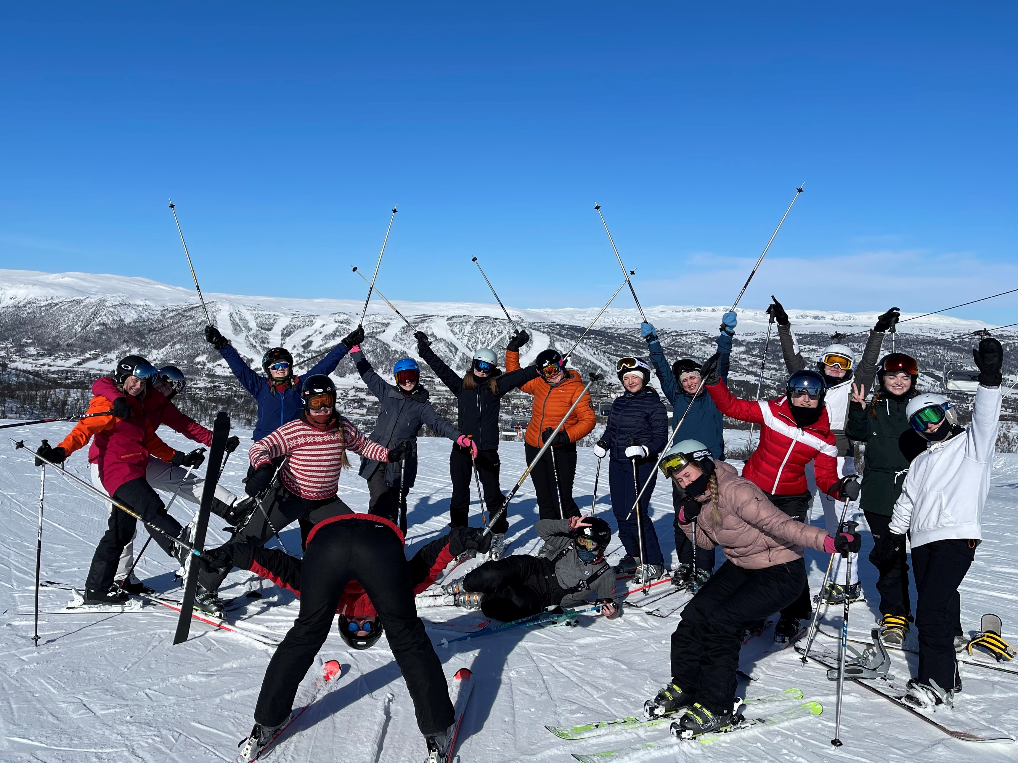 gruppebilde, ski, staver i været, jubel